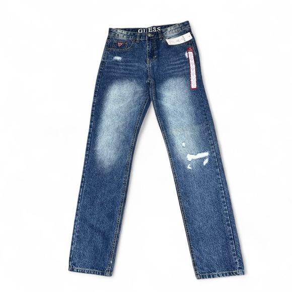Guess Straight Leg Faded Distressed Denim Jeans Blue Size 16 - Picture 1 of 4